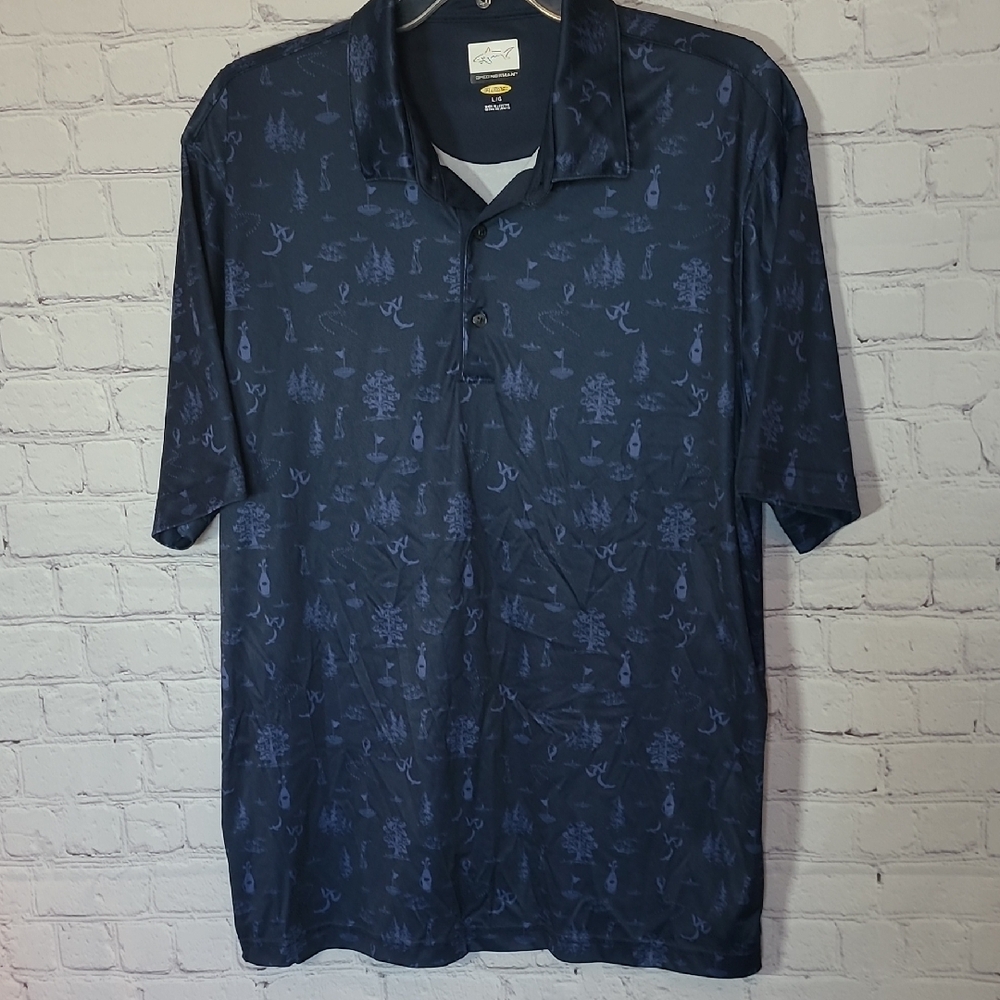 Greg Norman Navy Blue Size Large Novelty Print Golf Polo Performance Athletic